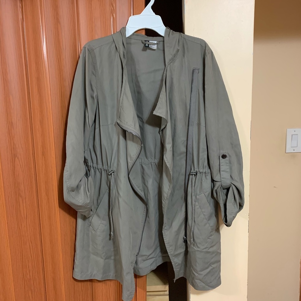 H&M Army Green Utility Trench Long Lightweight Jacket Sz 4 EUC